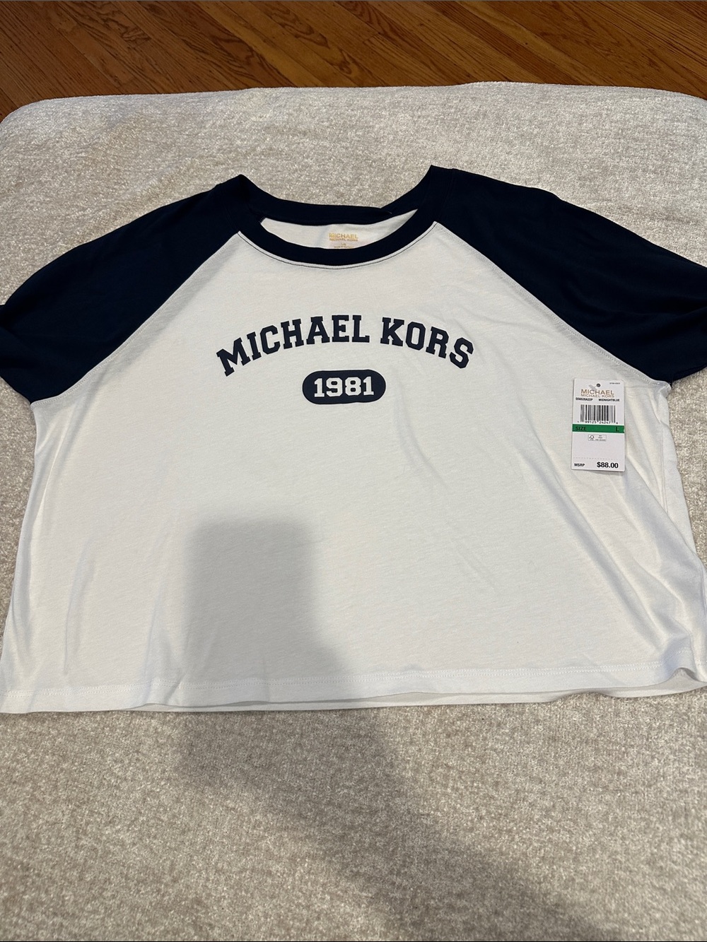 Michael Kors White & Navy Raglan '1981' Graphic Tee